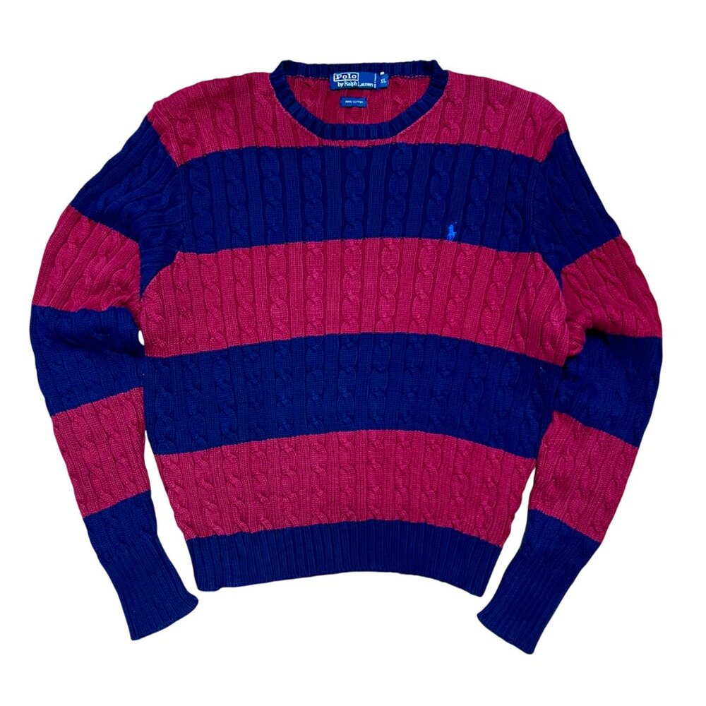 Polo by Ralph Lauren Striped Chunky Cable Knit Pullover Sweater, Men's XL